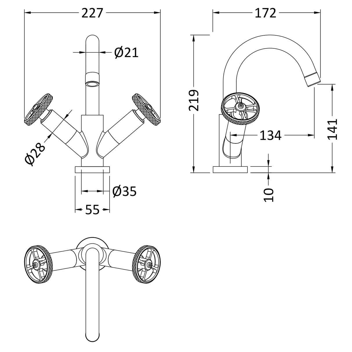 Hudson Reed Revolution Basin Mixer Tap With Swivel Spout & Waste Matt Black TIW415 LD