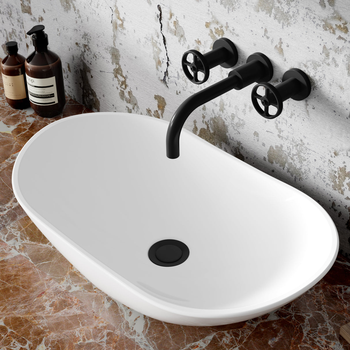 Hudson Reed Revolution 3-Hole Wall Mounted Basin Mixer Tap Matt Black TIW417 LS