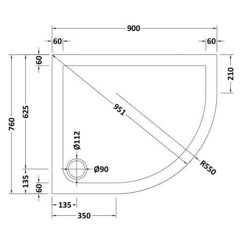 Nuie Pearlstone Offset Quadrant Shower Tray Grey Slate TR71102 LD