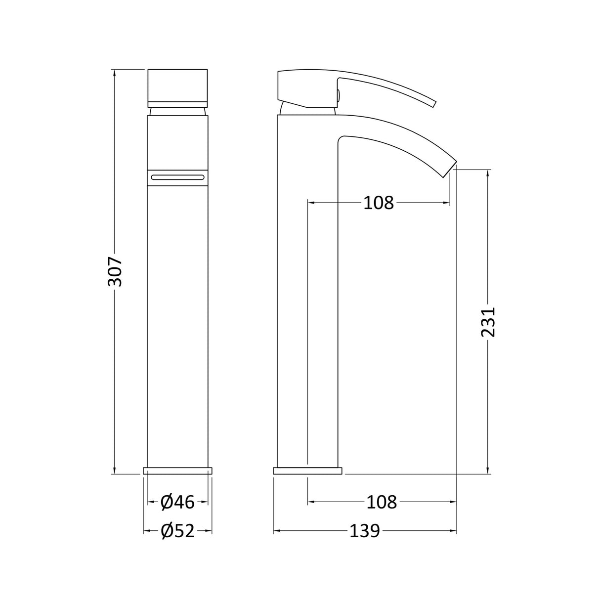 Nuie Vibe Tall Mono Basin Mixer Tap Chrome TSI307 LD