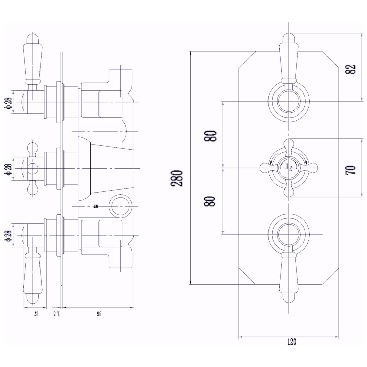 Hudson Reed Topaz 2 Outlet Thermostatic Concealed Shower Valve TSVT003 LD