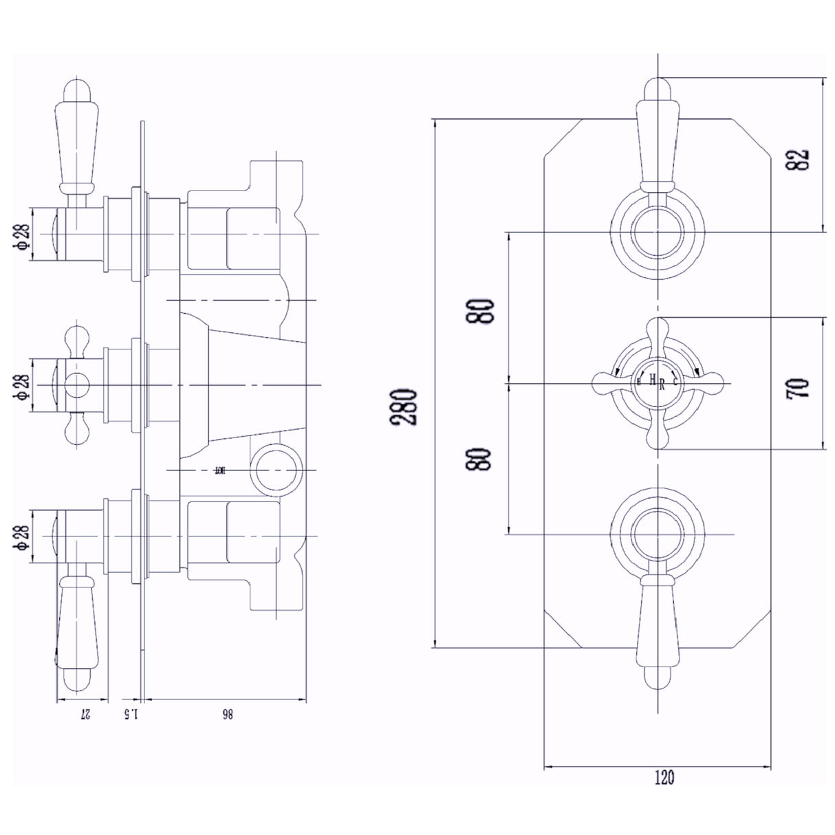 Hudson Reed Topaz 3 Outlet Thermostatic Concealed Shower Valve With Diverter TSVT005 LD