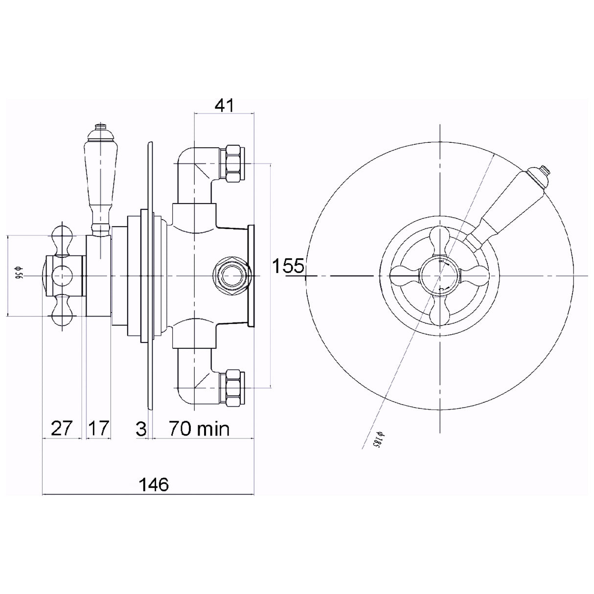 Hudson Reed Topaz 1 Outlet Thermostatic Dual Concealed Shower Valve Chrome TSVT006 LD