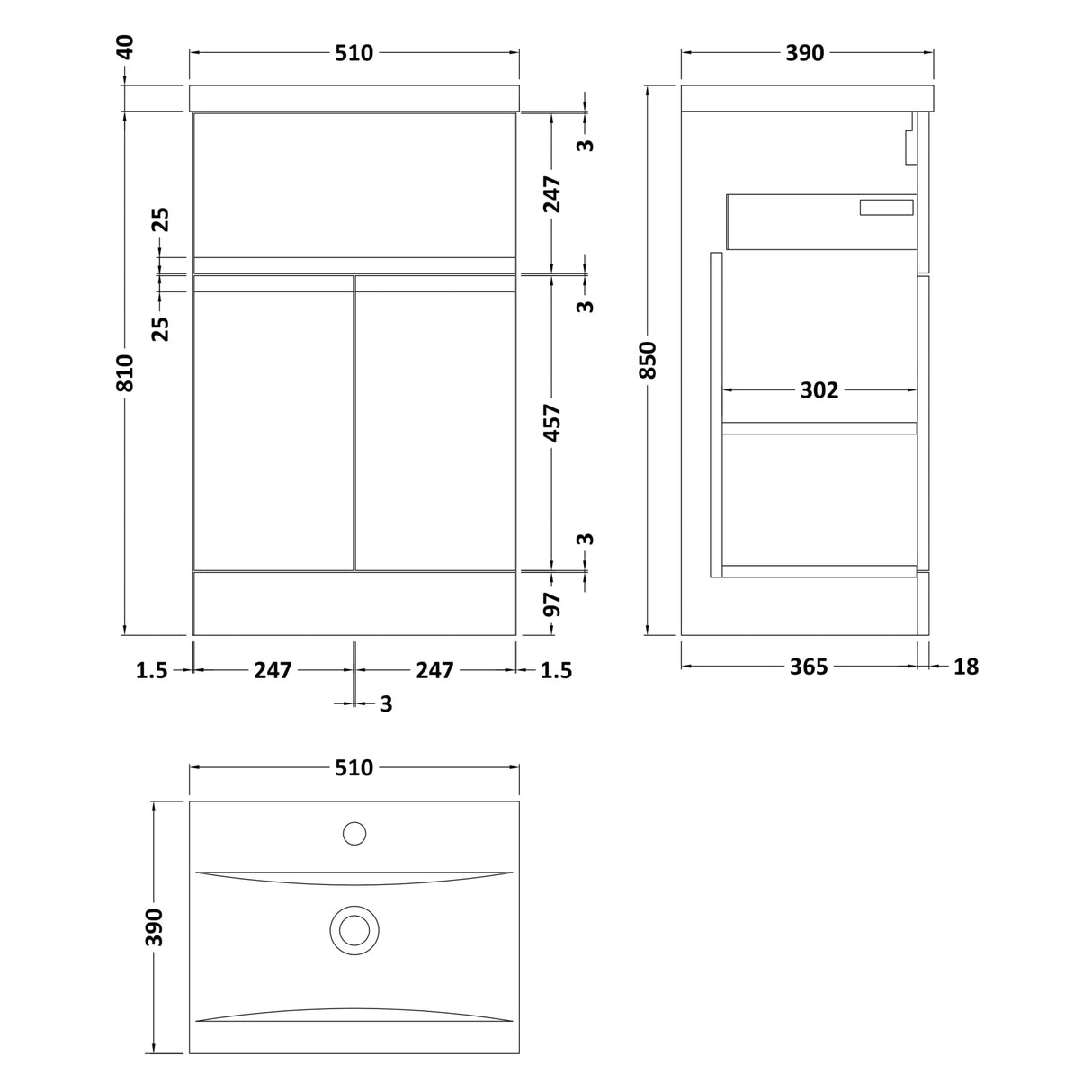 Hudson Reed Urban 500mm Freestanding Vanity Unit & Basin, 2 Doors, 1 Drawer Satin White URB101A LD