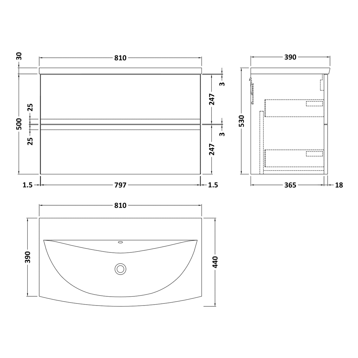 Hudson Reed Urban 800mm Wall Hung Vanity Unit & Basin, 2 Drawers Satin White URB106G LD