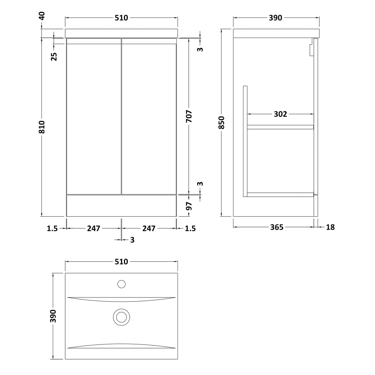 Hudson Reed Urban 500mm Freestanding Vanity Unit & Basin, 2 Doors Satin Grey URB207A LD