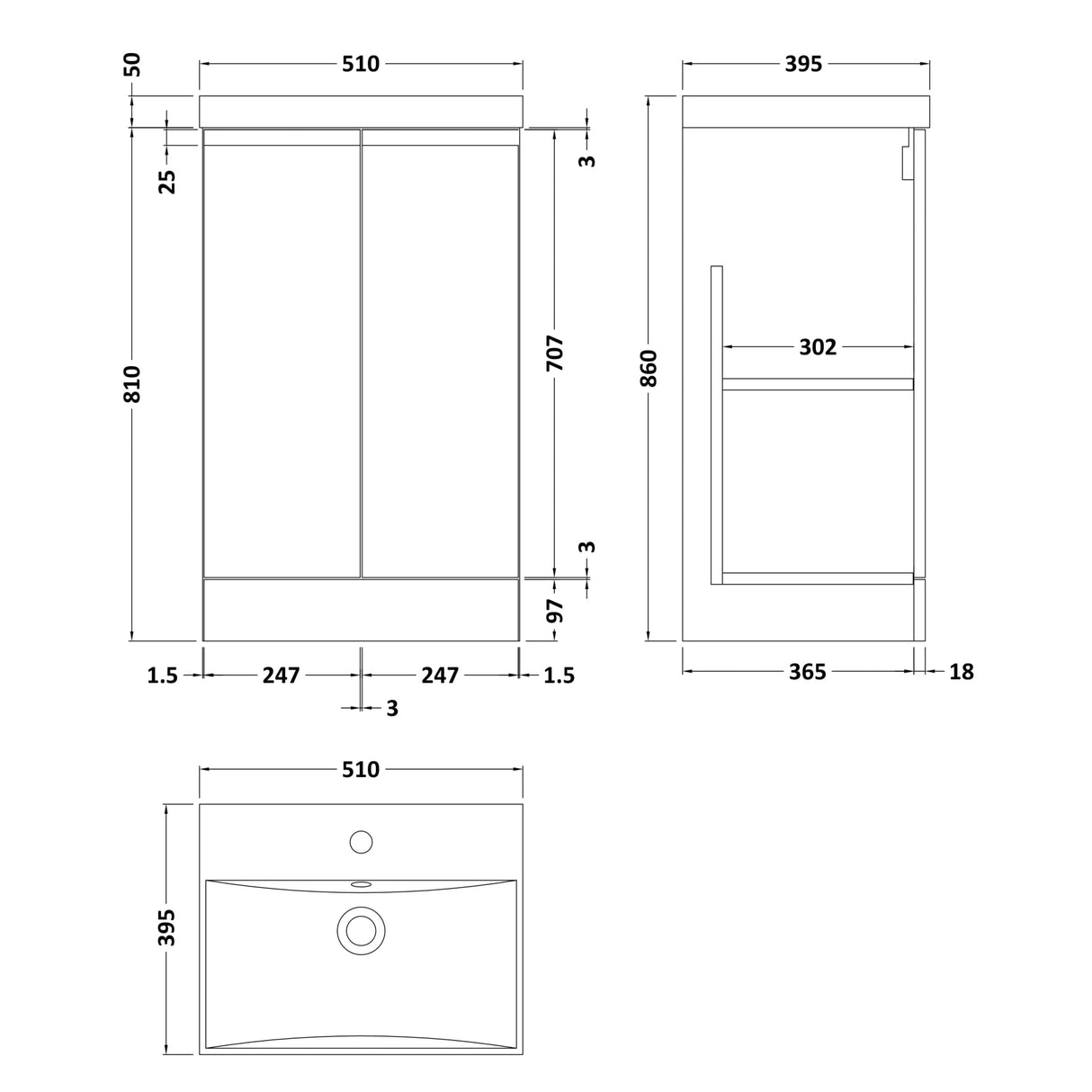 Hudson Reed Urban 500mm Freestanding Vanity Unit & Basin, 2 Doors Satin Grey URB207D LD