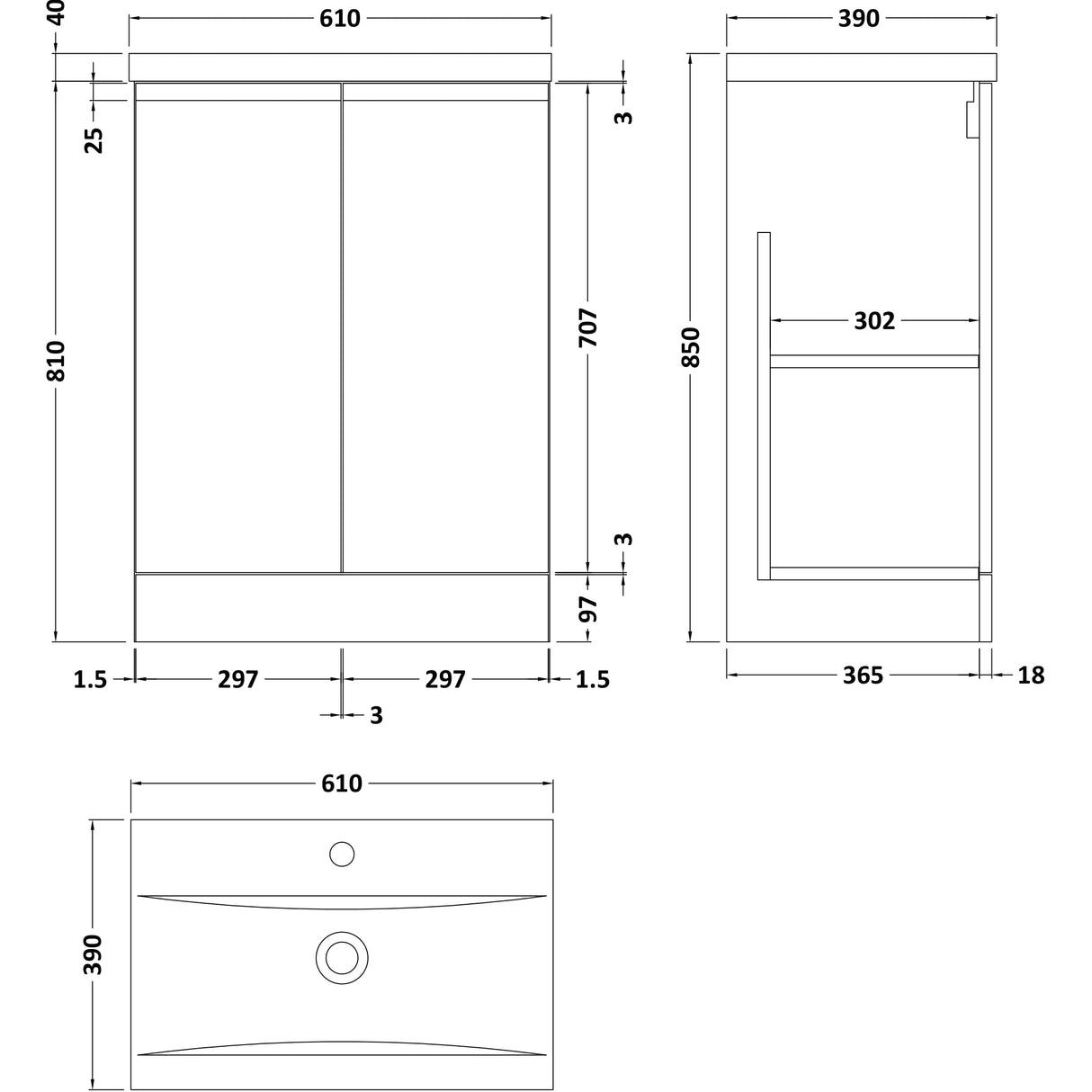 Hudson Reed Urban 600mm Freestanding Vanity Unit & Basin, 2 Doors Satin Grey URB208A LD