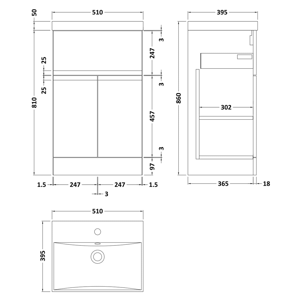 Hudson Reed Urban 500mm Freestanding Vanity Unit & Basin, 2 Doors, 1 Drawer Satin Blue URB301D LD