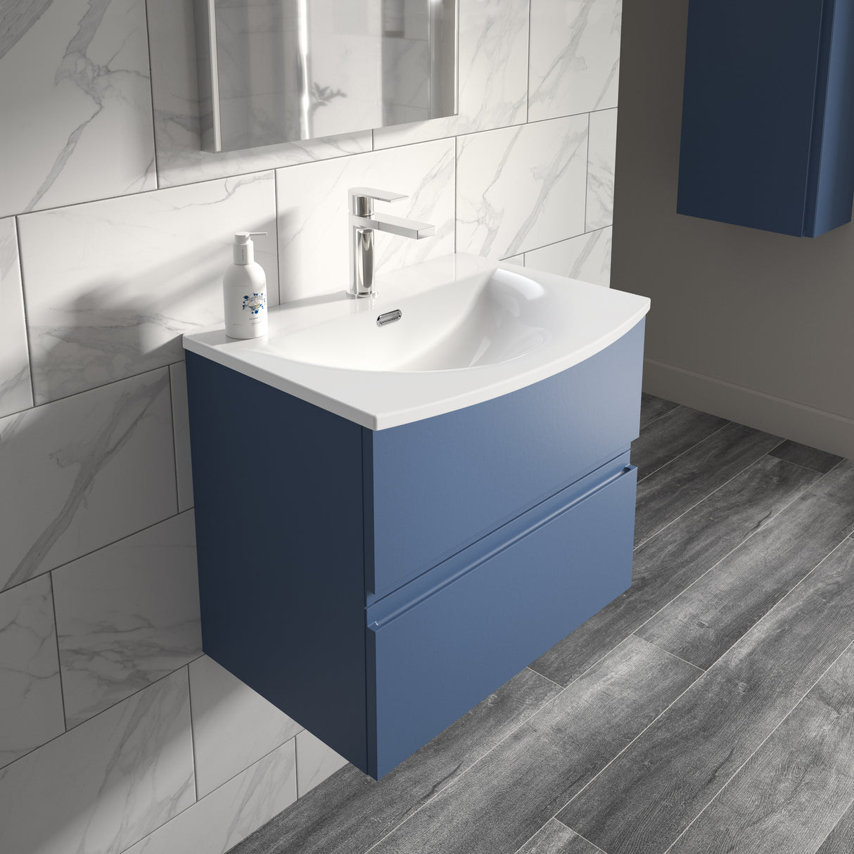Hudson Reed Urban 600mm Wall Hung Vanity Unit & Basin, 2 Drawers Satin Blue URB304G LS