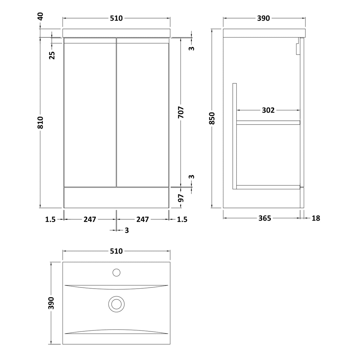 Hudson Reed Urban 500mm Freestanding Vanity Unit & Basin, 2 Doors Satin Blue URB307A LD