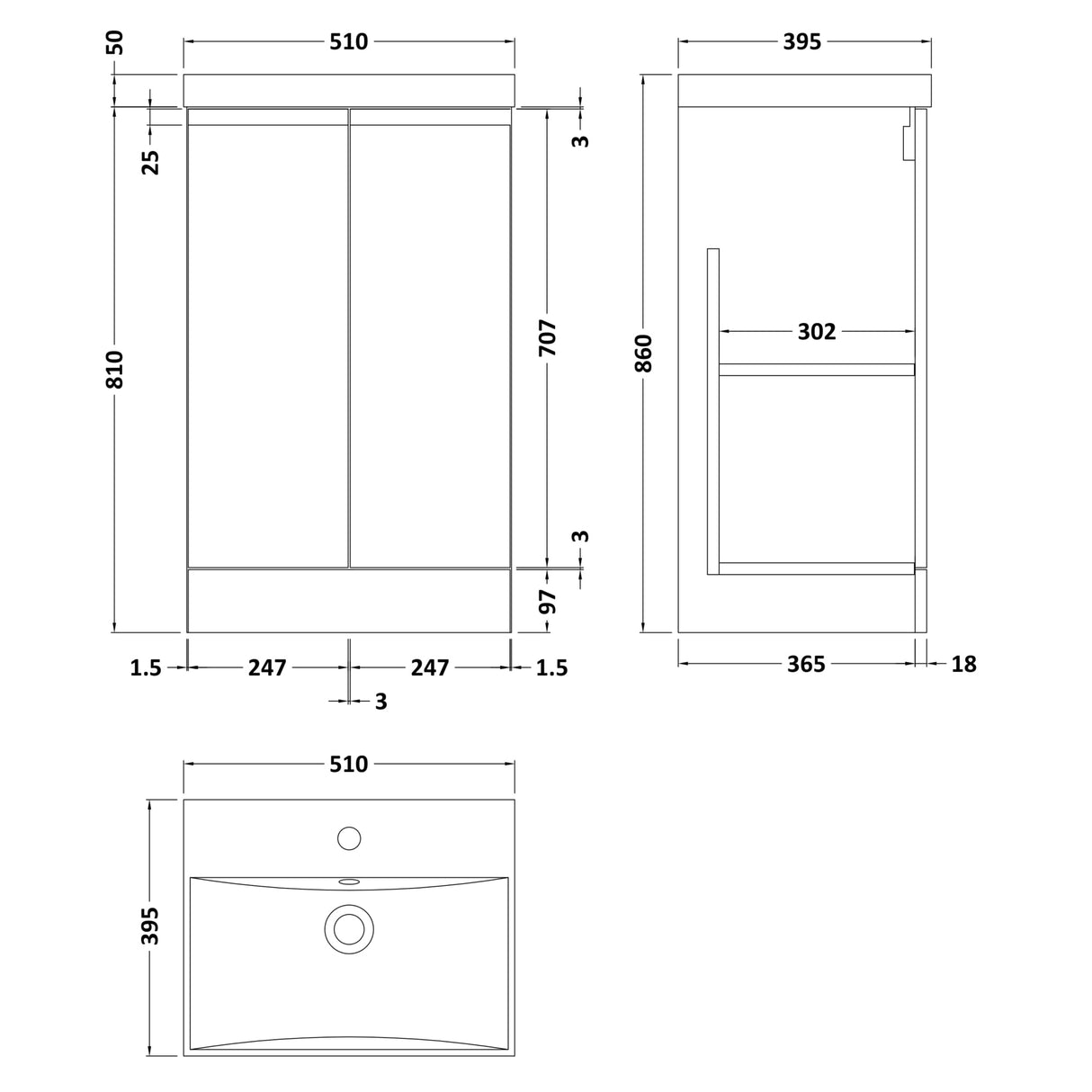 Hudson Reed Urban 500mm Freestanding Vanity Unit & Basin, 2 Doors Satin Blue URB307D LD