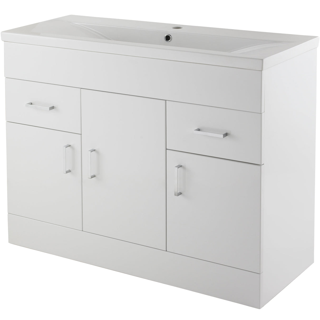 Nuie Eden 1000mm Floor Standing 3 Door 2 Drawer Vanity Unit & Basin Gloss White Gloss White VTMW1000