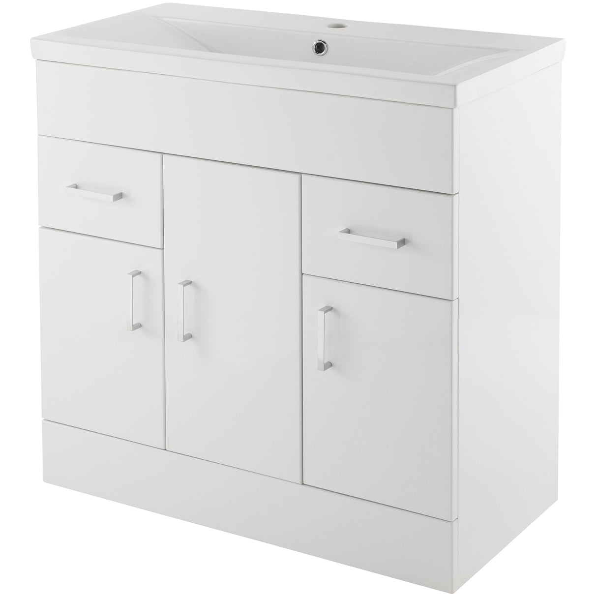 Nuie Eden 800mm Floor Standing 3 Door 2 Drawer Vanity Unit & Basin Gloss White VTMW800