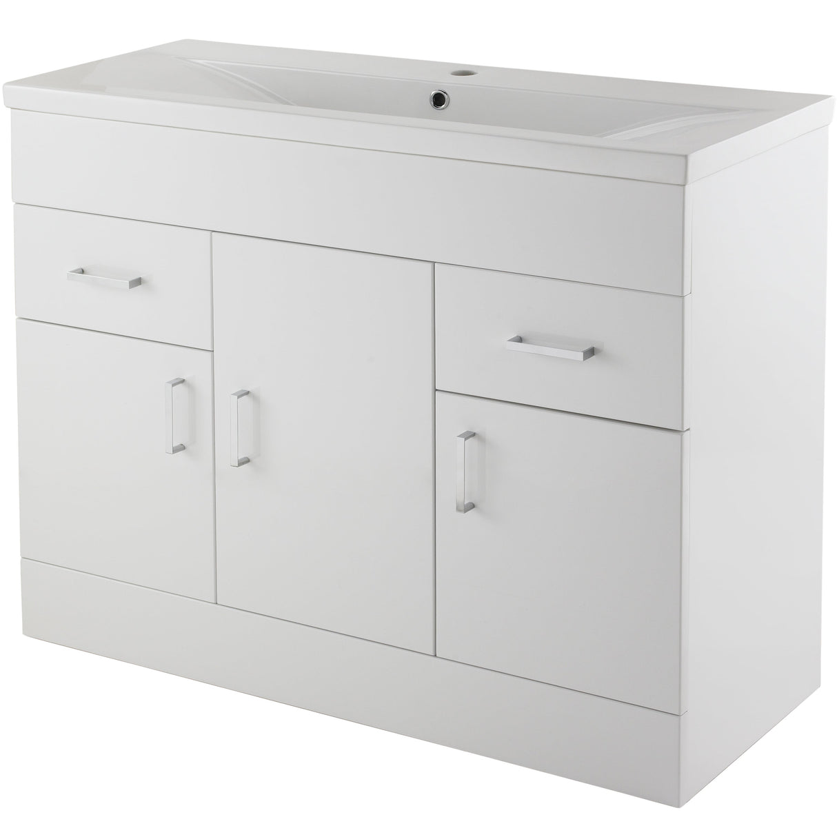 Nuie Eden 1000mm Floor Standing 3 Door 2 Drawer Vanity Unit & Basin Gloss White Gloss White VTNB1000