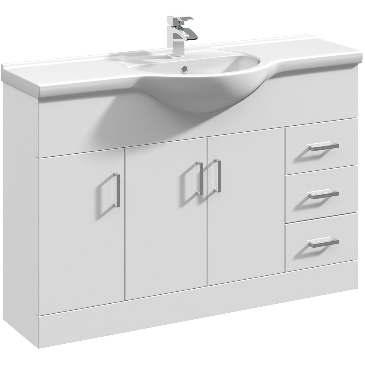 Nuie Mayford 1200mm Floor Standing 3 Door 3 Drawer Vanity Unit & Basin Gloss White VTY1200
