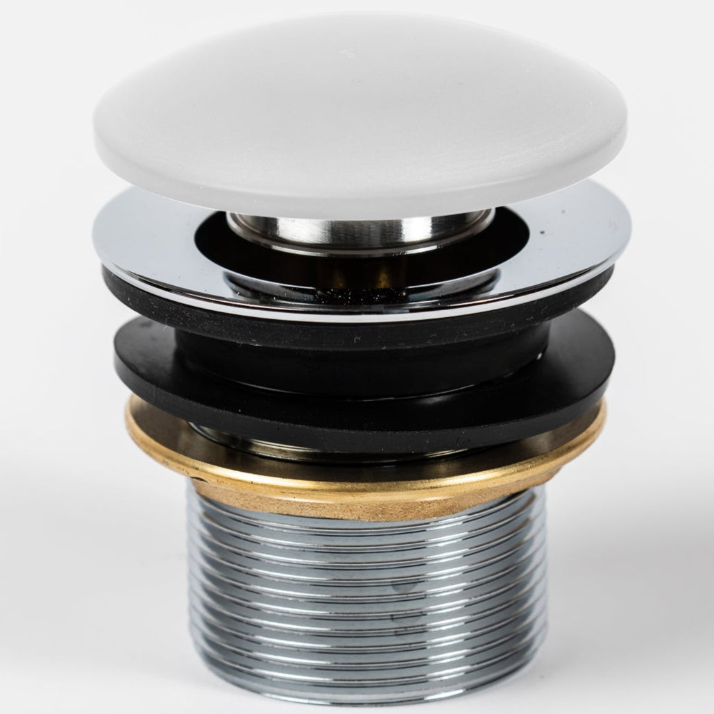 BC Designs Unslotted Push Button Basin Waste Polished White WAS220PW