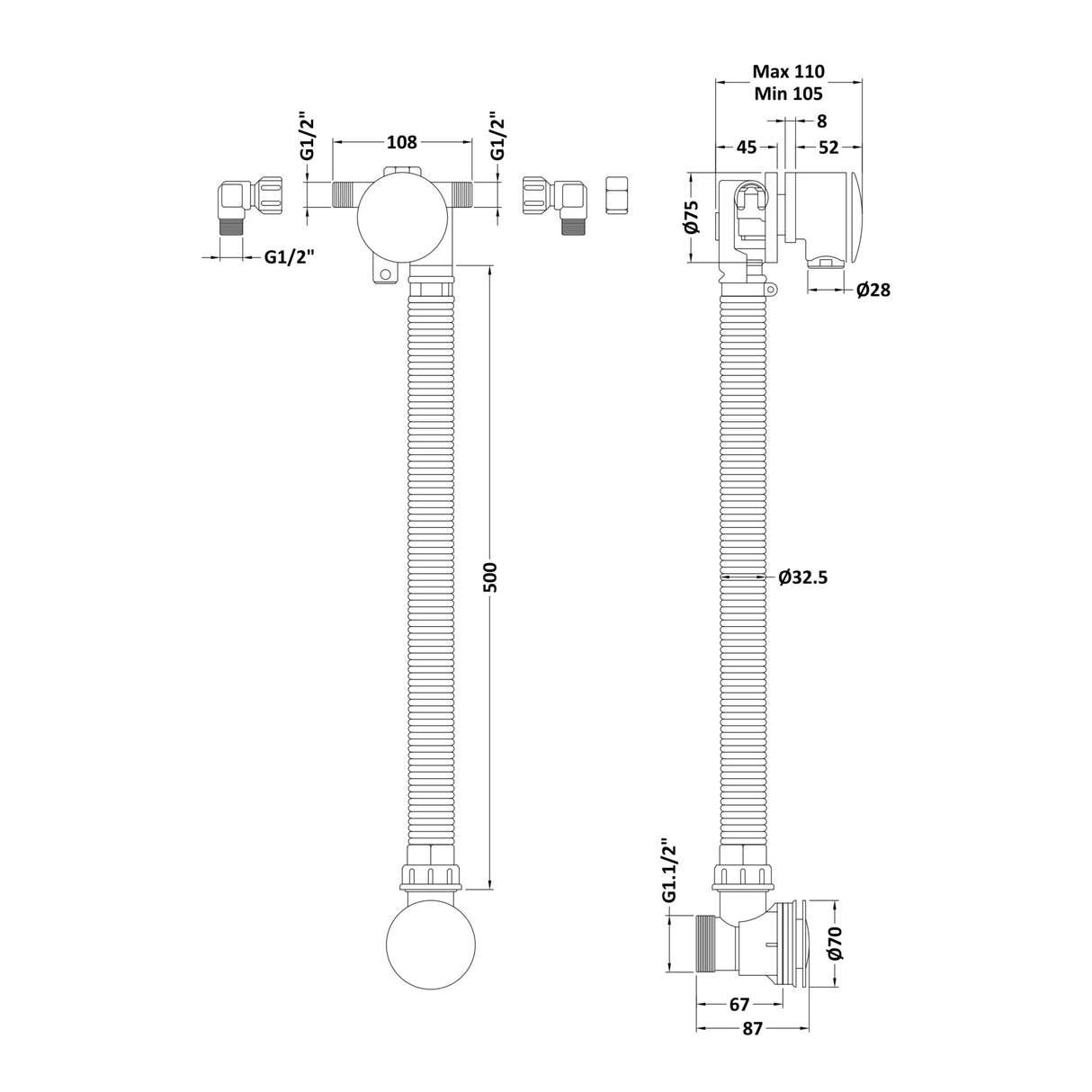 BC Designs Freeflow Bath Filler Pop-Up Waste & Overflow For Acrylic Boat Bath Brushed Nickel WAS308BN LD