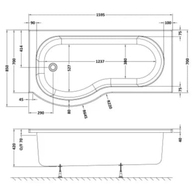 Nuie P-Shaped Shower Bath Without Bath Panel White WBP1685L LD