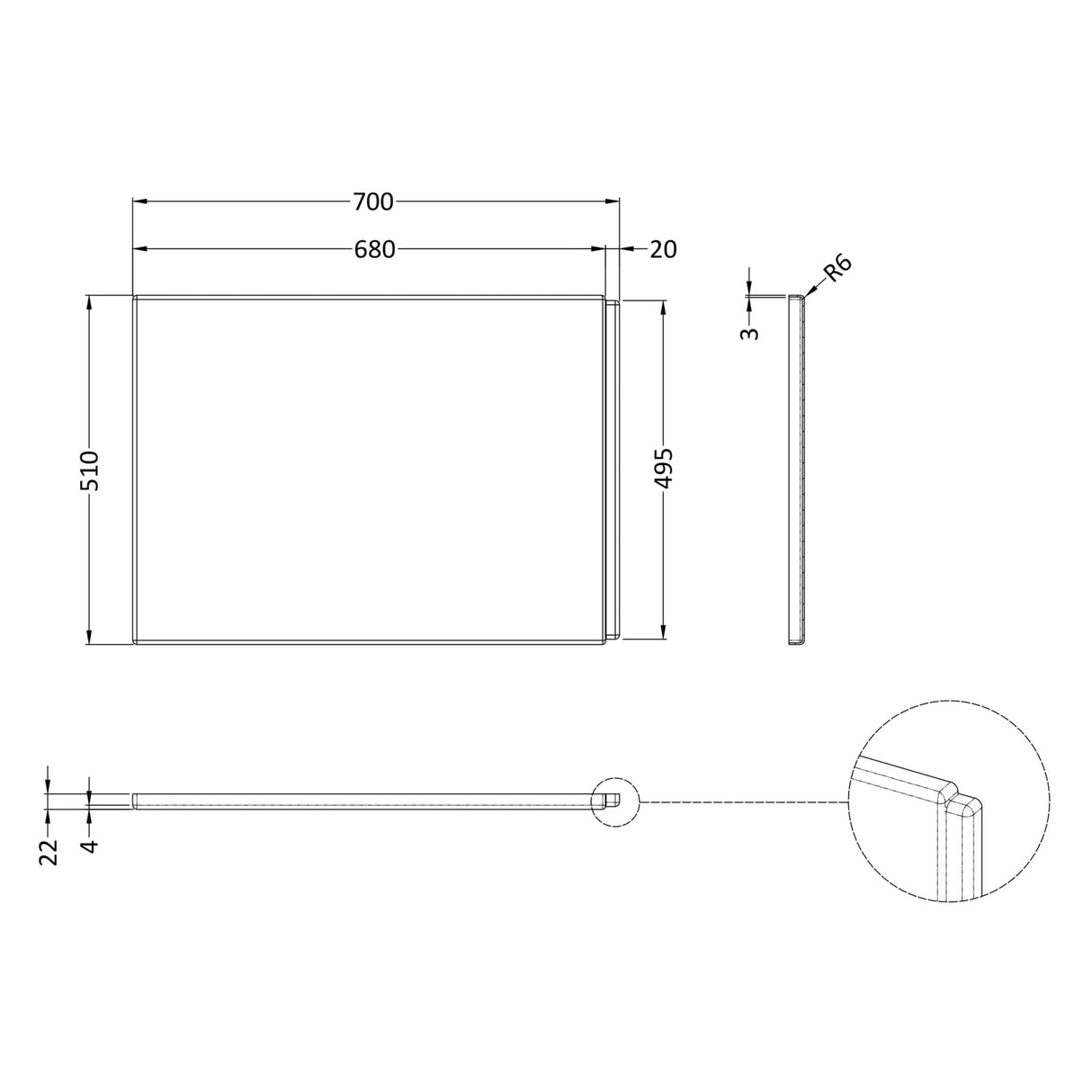 Nuie Acylic P-Shaped Shower Bath End Panel Gloss White WBP201 LD