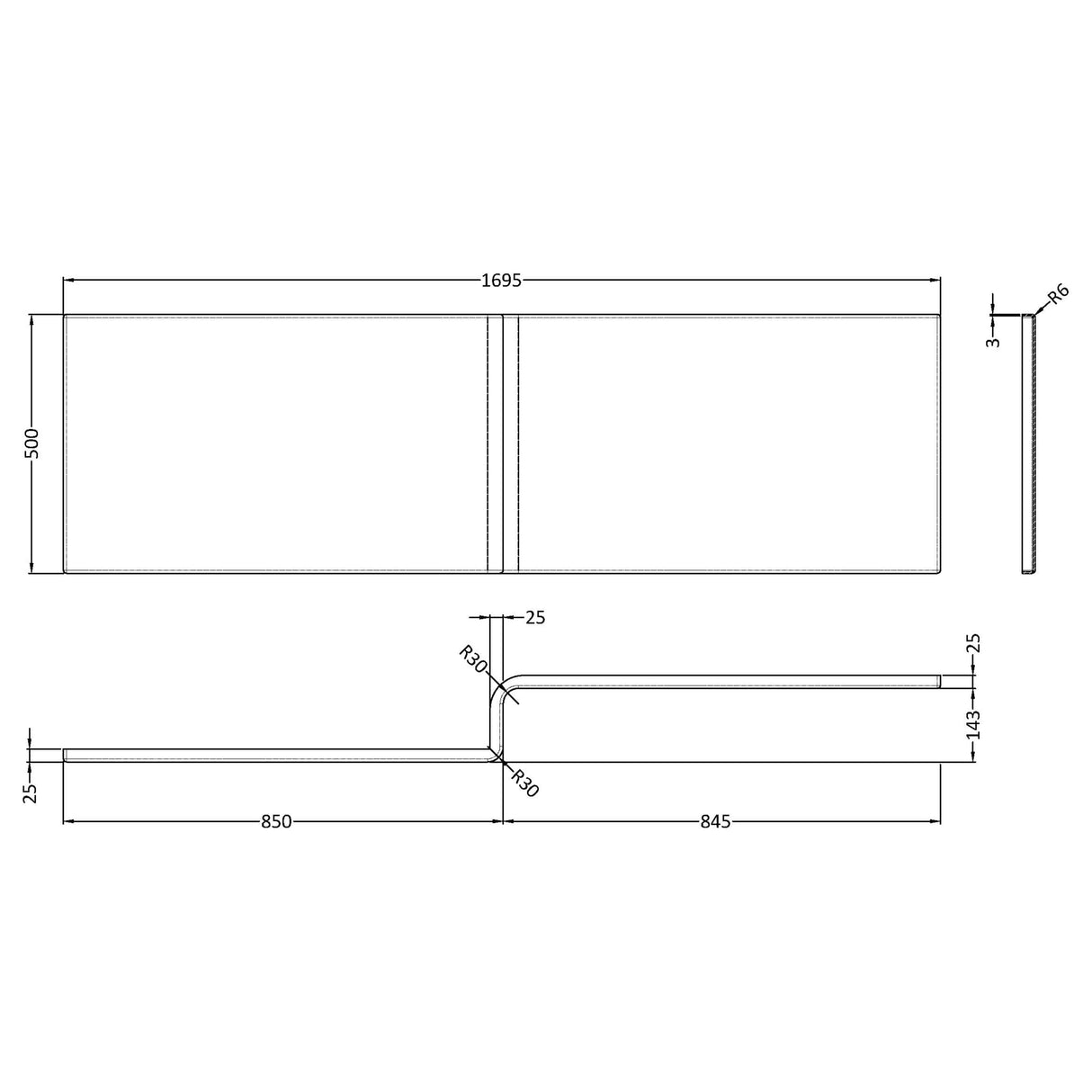 Nuie Acrylic L-Shaped Shower Bath Front Panel Gloss White WBS300 LD
