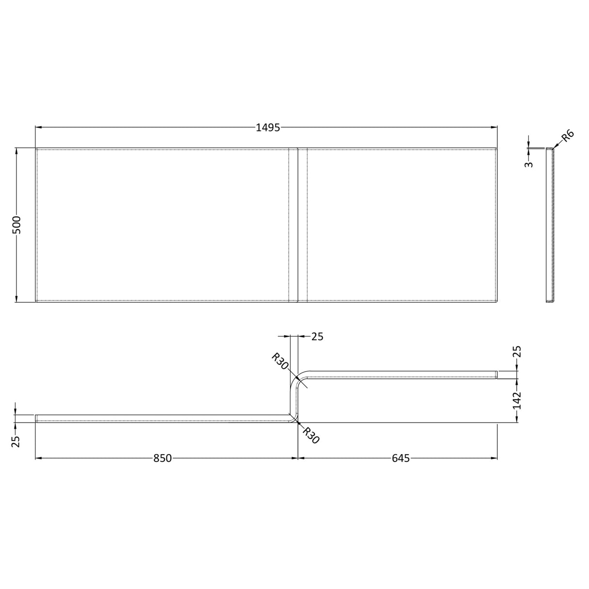Nuie Acrylic L-Shaped Shower Bath Front Panel Gloss White WBS302 LD