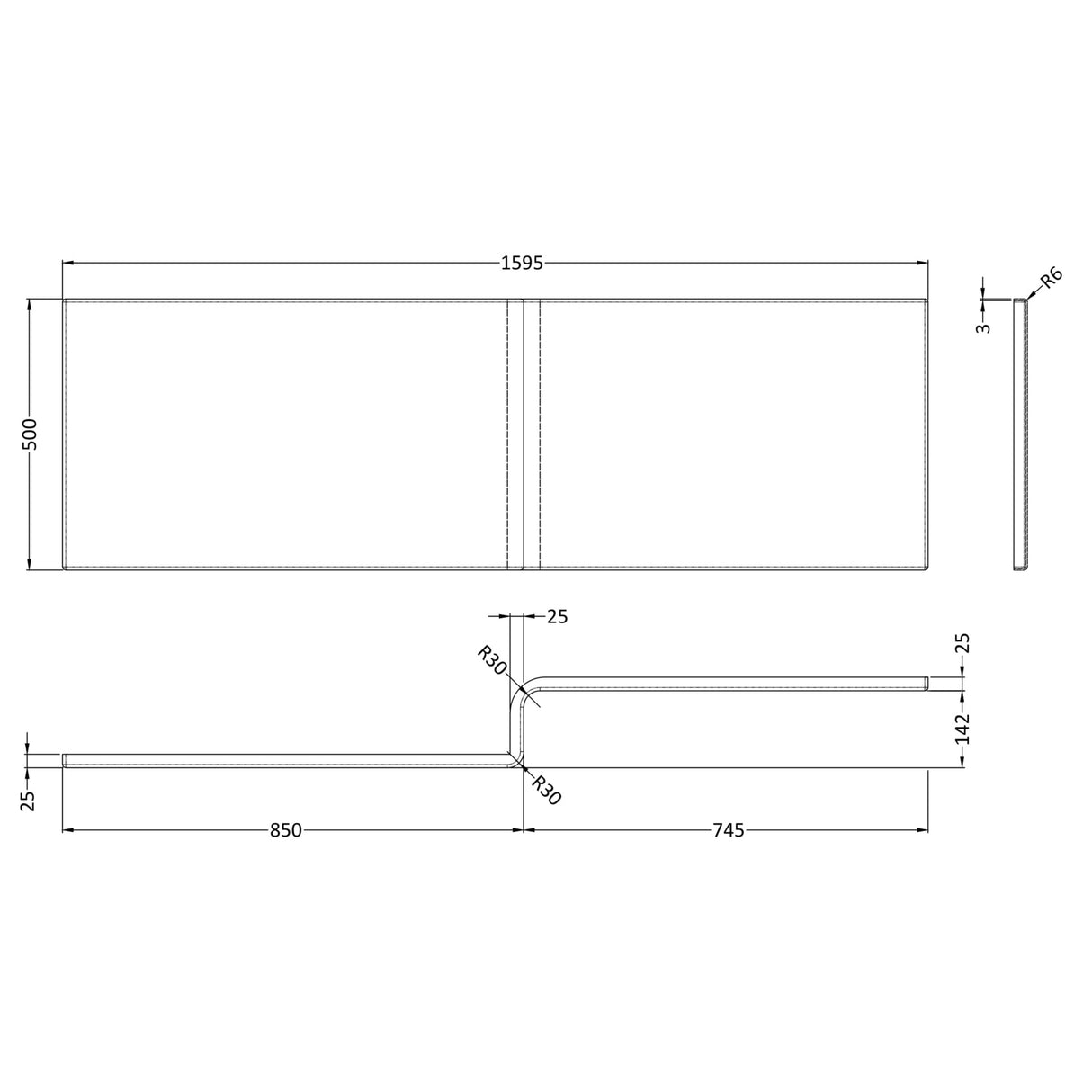 Nuie Acrylic L-Shaped Shower Bath Front Panel Gloss White WBS303 LD