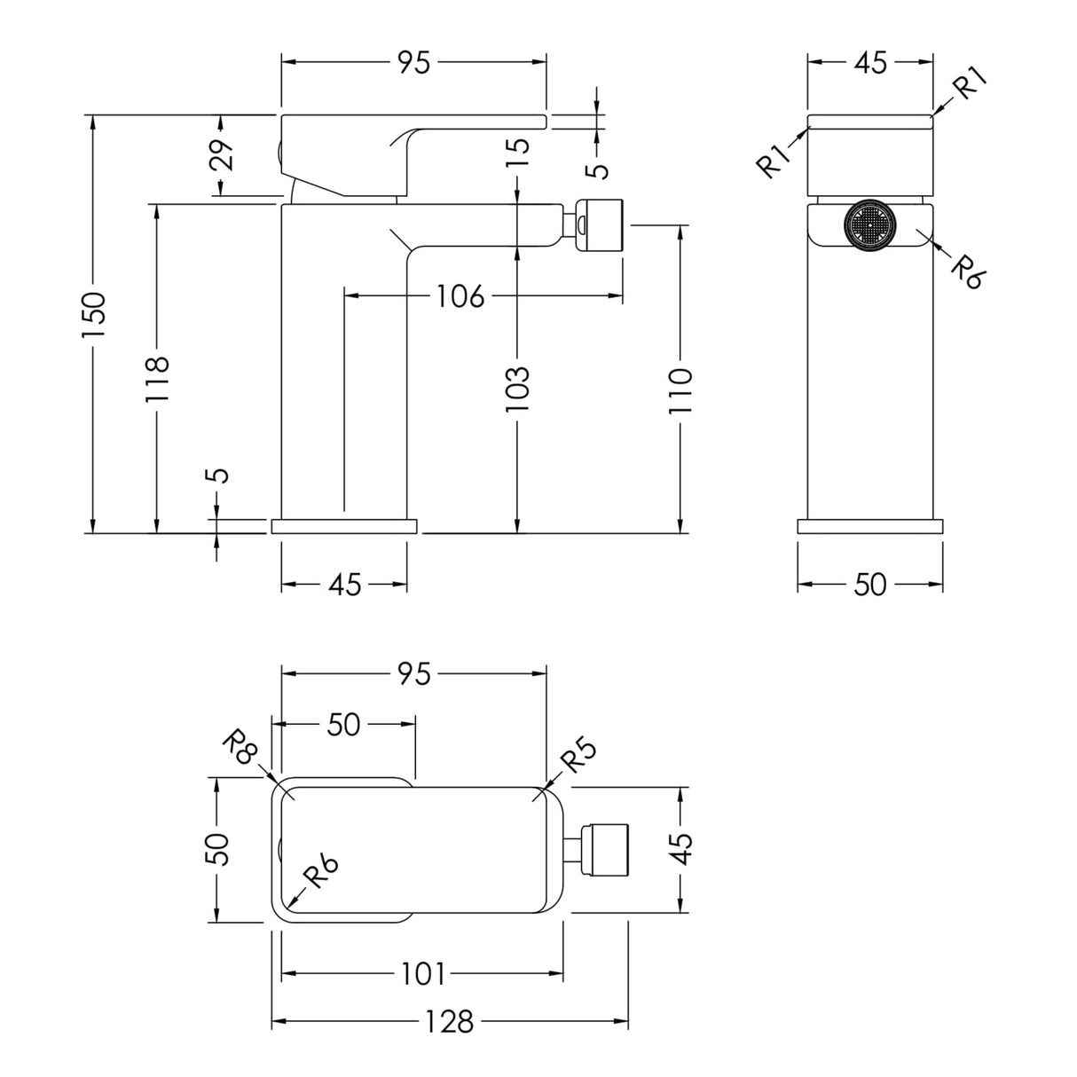 Nuie Windon Mono Bidet Mixer Tap with Waste Chrome WIN306 LD