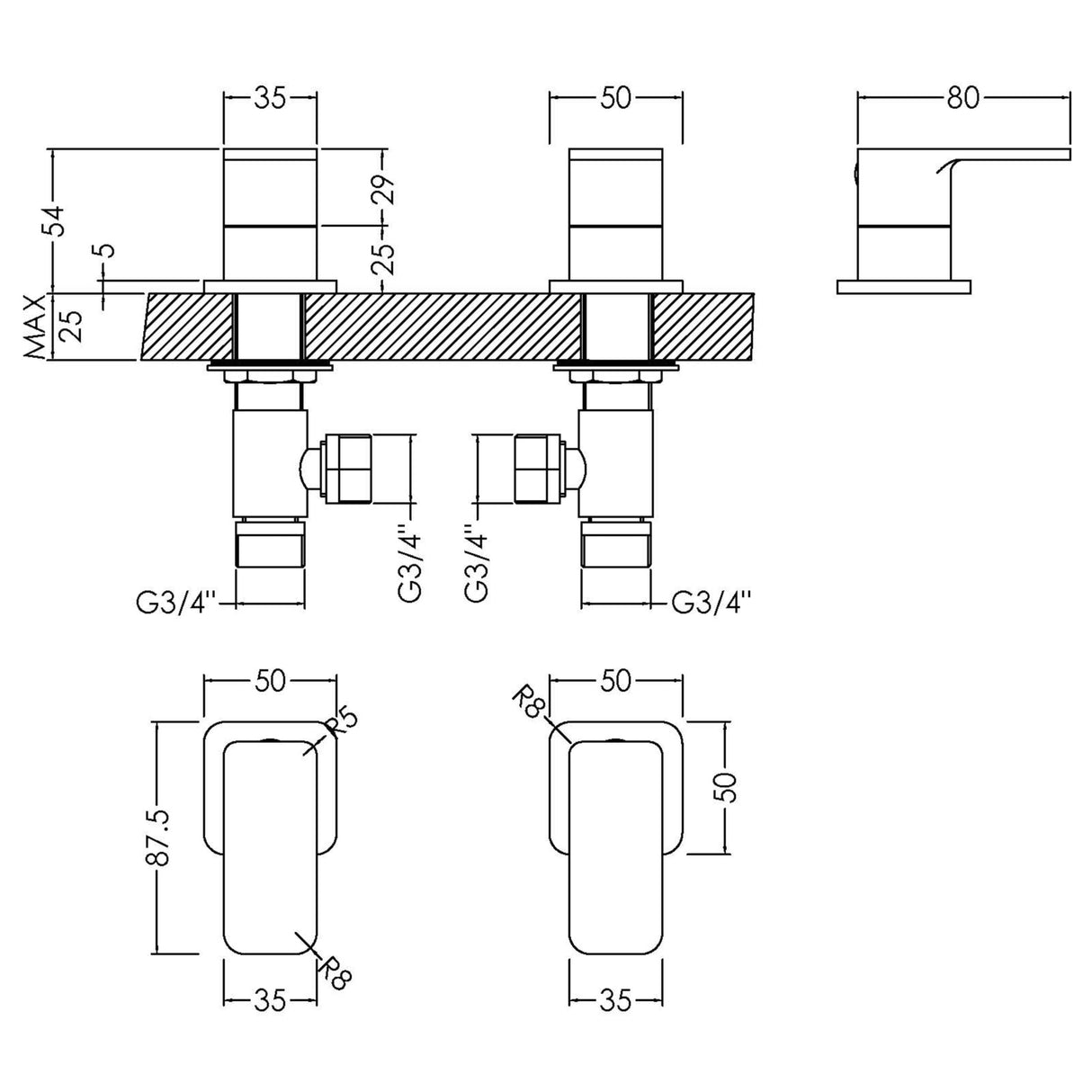 Nuie Windon Side Valves 3/4" Chrome WIN308 LD