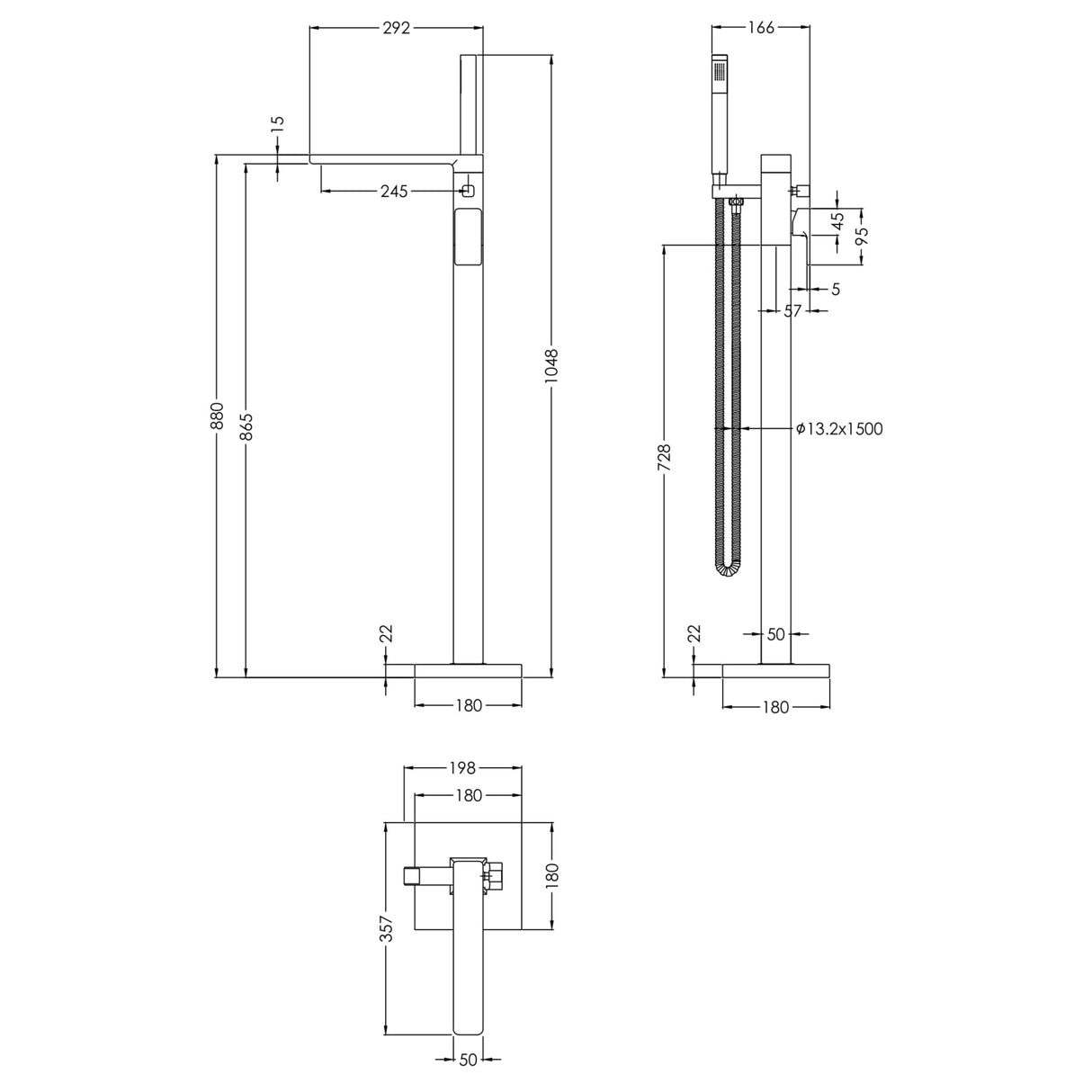 Nuie Windon Freestanding Bath Shower Mixer Tap with Shower Kit Chrome WIN321 LD
