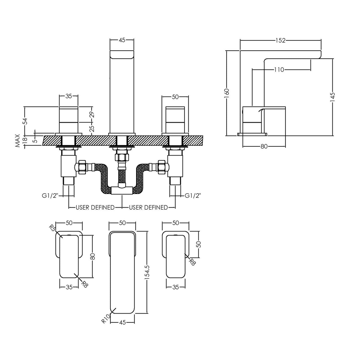 Nuie Windon 3-Hole Basin Mixer Tap with Waste Chrome WIN337 LD