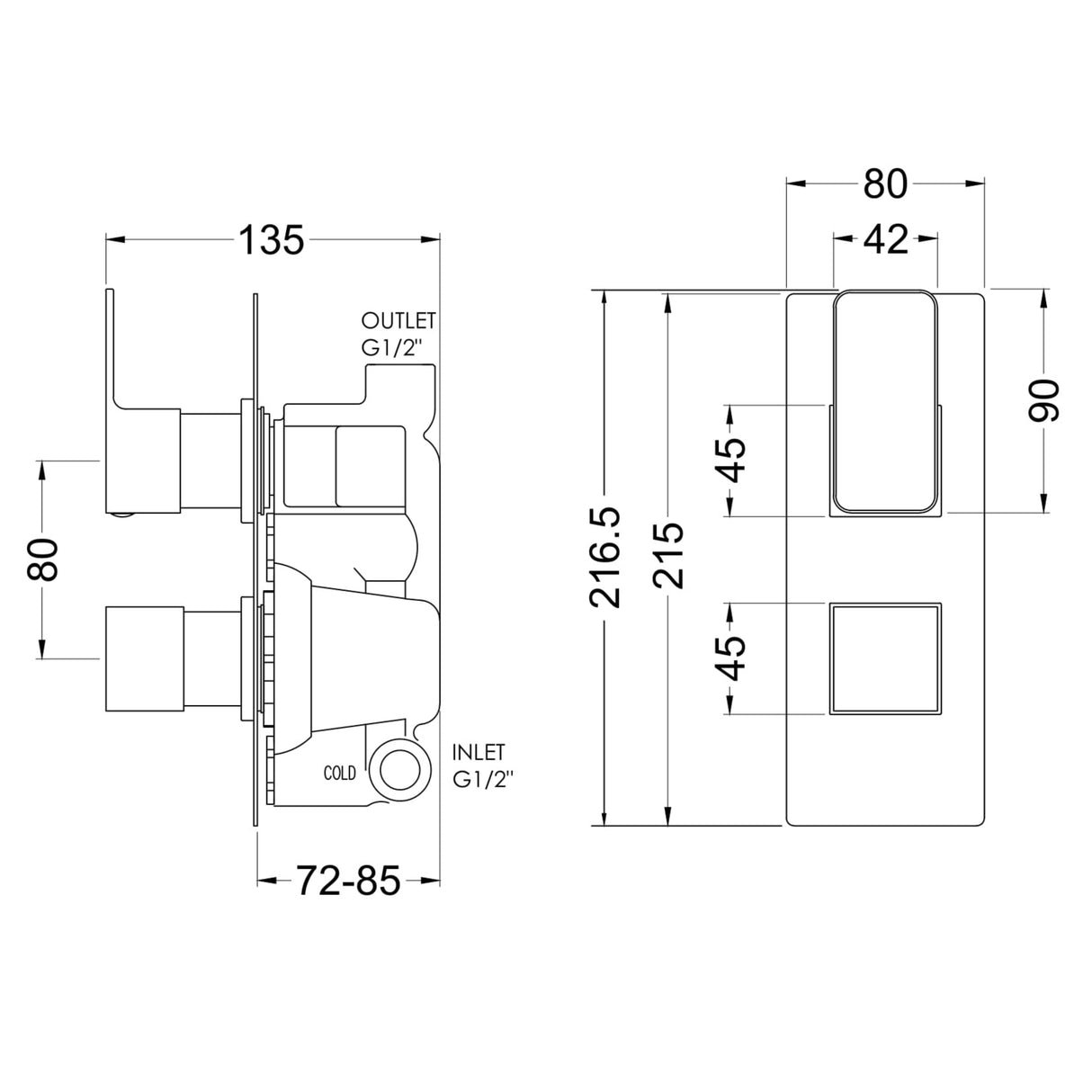 Nuie Windon 1 Outlet Thermostatic Concealed Shower Valve Brushed Pewter WIN7TW01 LD