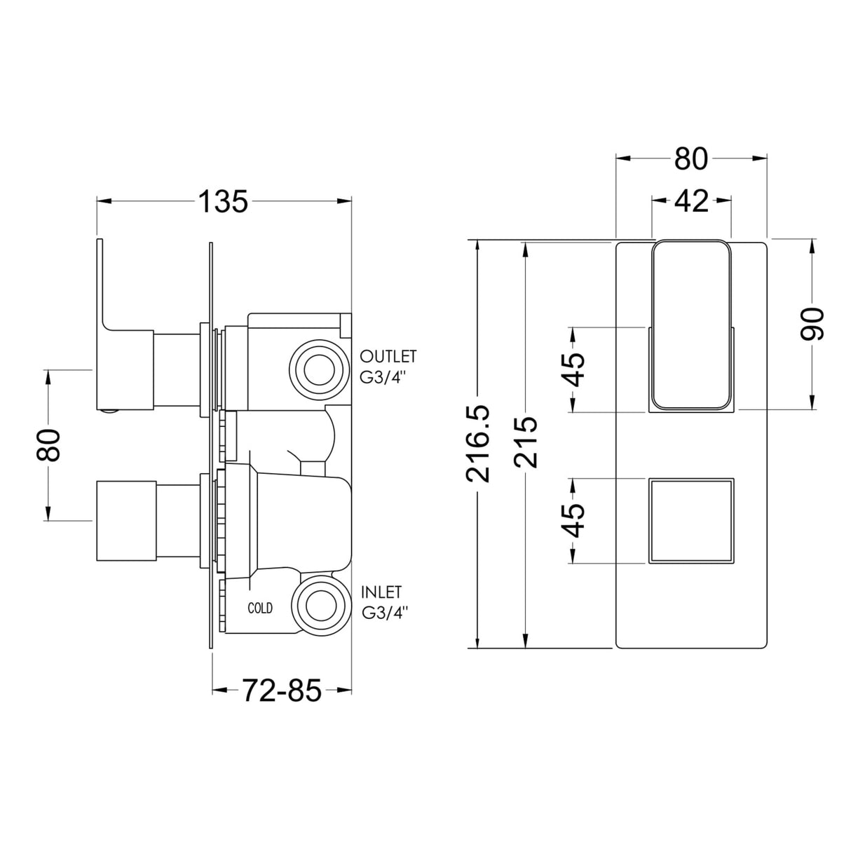 Nuie Windon 2 Outlet Thermostatic Concealed Shower Valve With Diverter Brushed Brass WIN8TW02 LD
