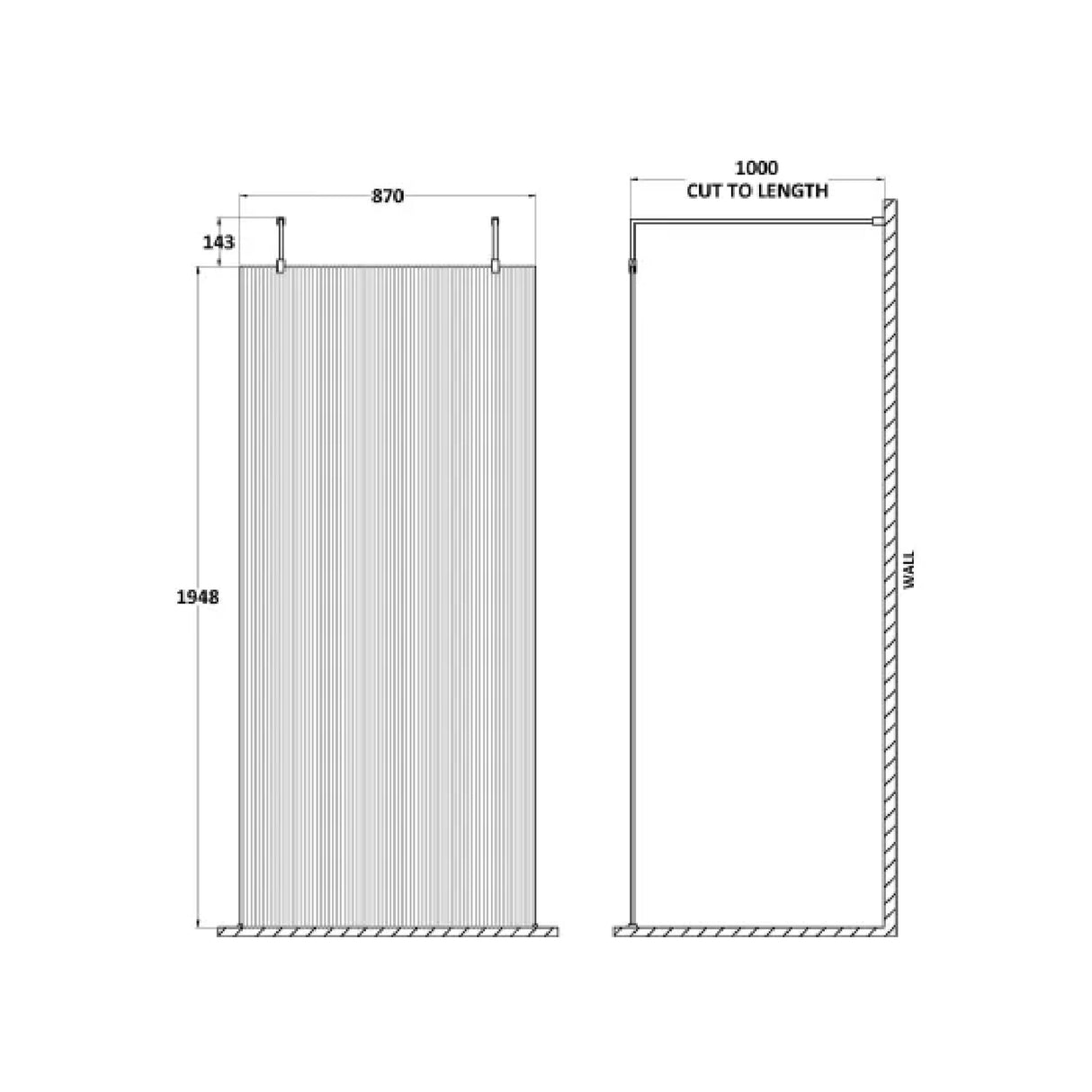 Hudson Reed 8mm Fluted Wetroom Screen - Freestanding With Arms - Chrome WRAF19590 LD
