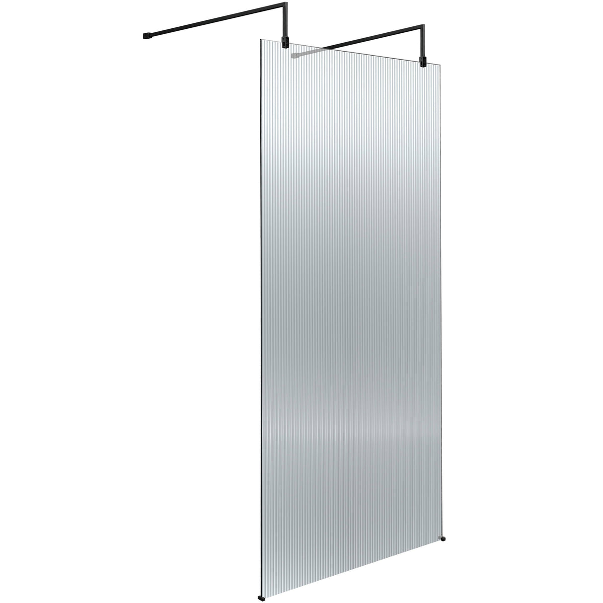 Hudson Reed 8mm Fluted Wetroom Screen - Freestanding With Arms - Matt Black WRAF19590BP