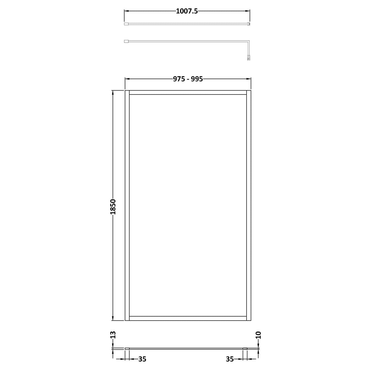 Nuie 8mm Full Outer Frame Wetroom Screen Matt Black WRFBP1810 LD