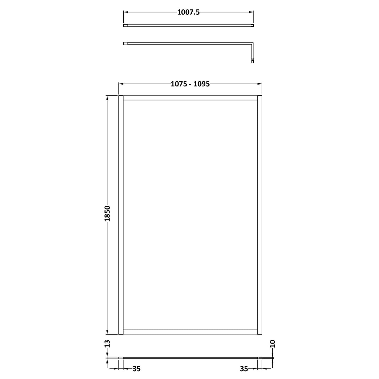 Nuie 8mm Full Outer Frame Wetroom Screen Matt Black WRFBP1811 LD