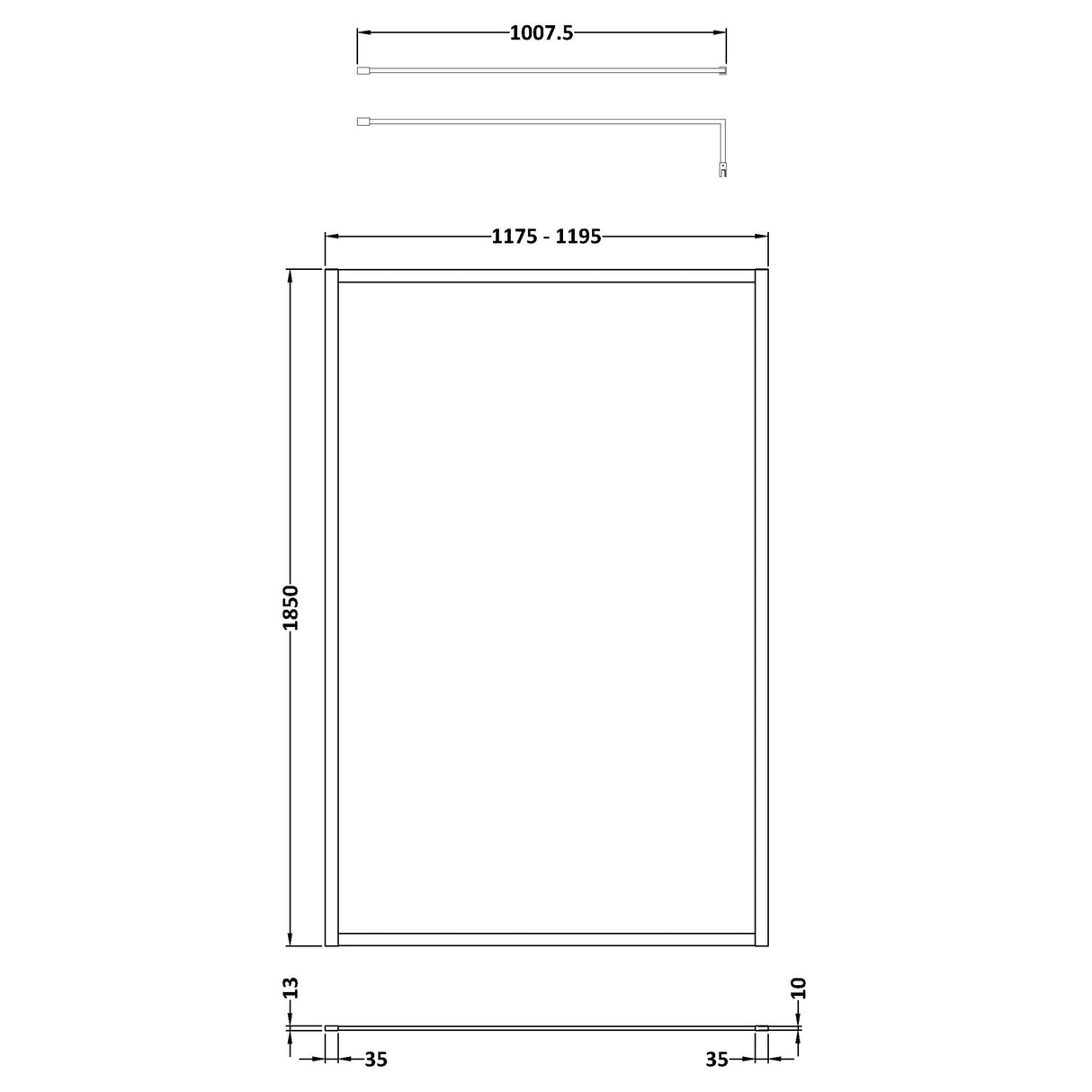 Nuie 8mm Full Outer Frame Wetroom Screen Matt Black WRFBP1812 LD
