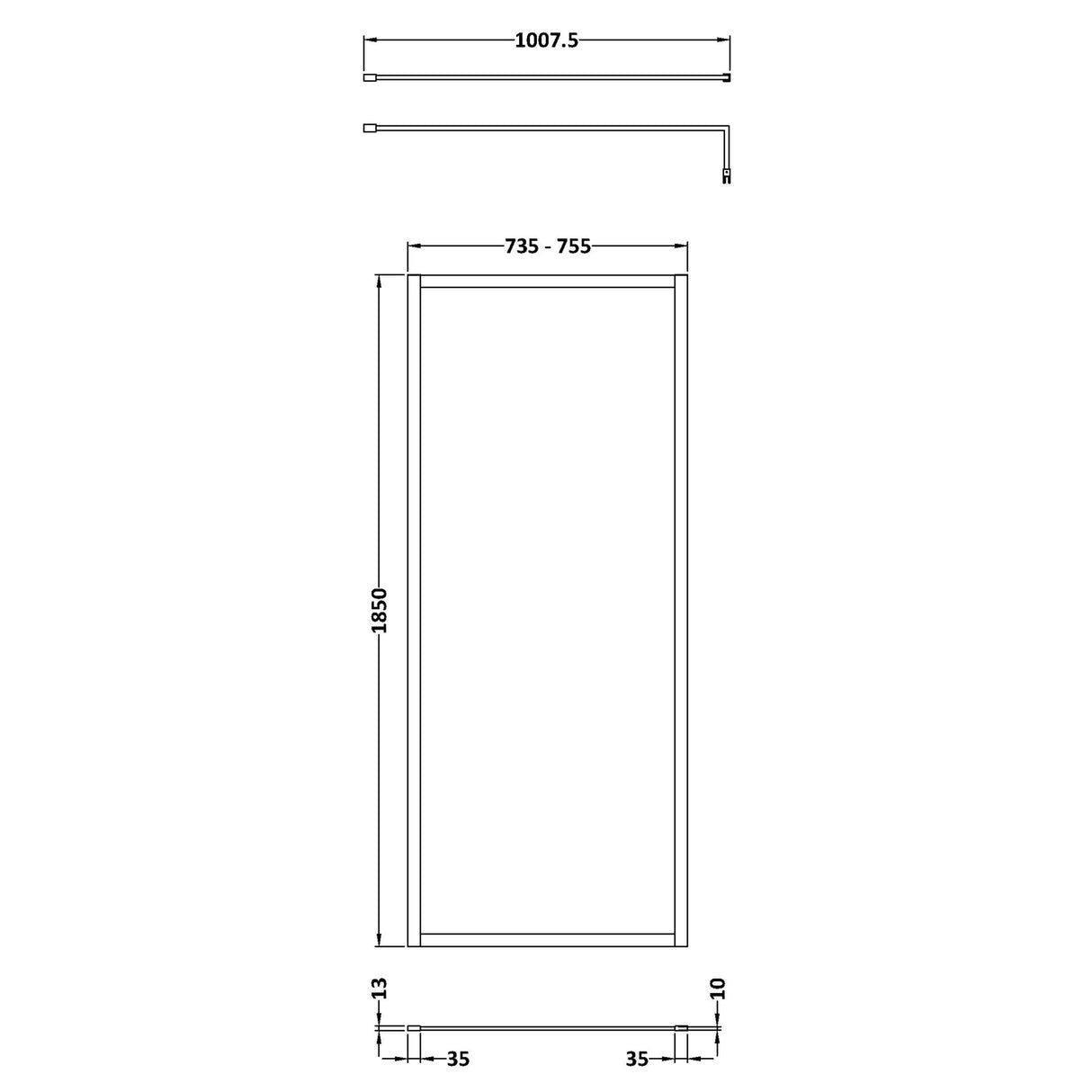 Nuie 8mm Full Outer Frame Wetroom Screen Matt Black WRFBP1876 LD