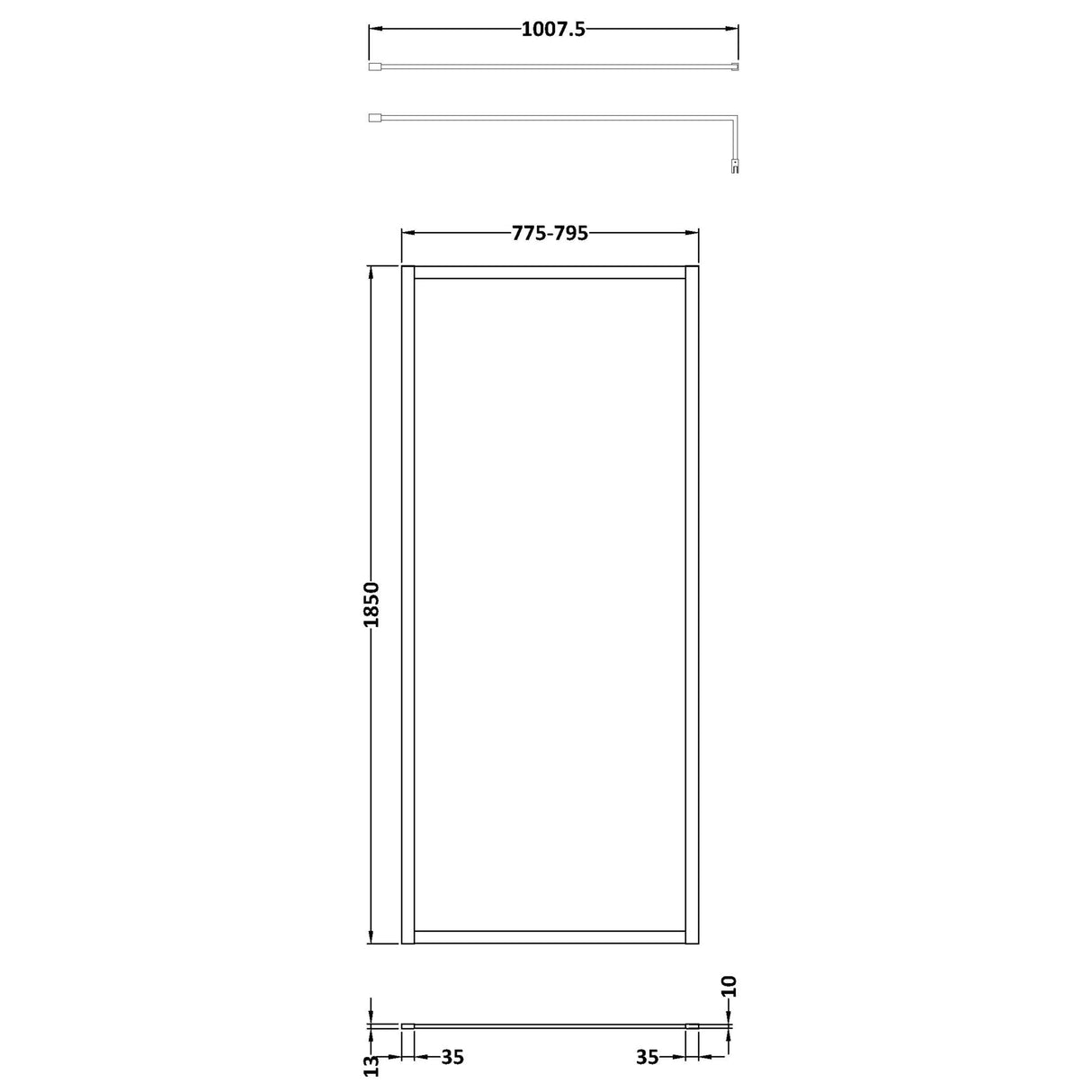 Nuie 8mm Full Outer Frame Wetroom Screen Matt Black WRFBP1880 LD