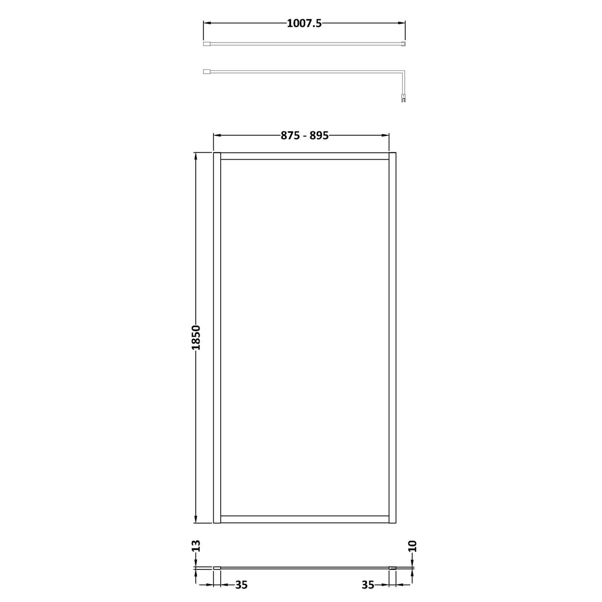 Nuie 8mm Full Outer Frame Wetroom Screen Matt Black WRFBP1890 LD