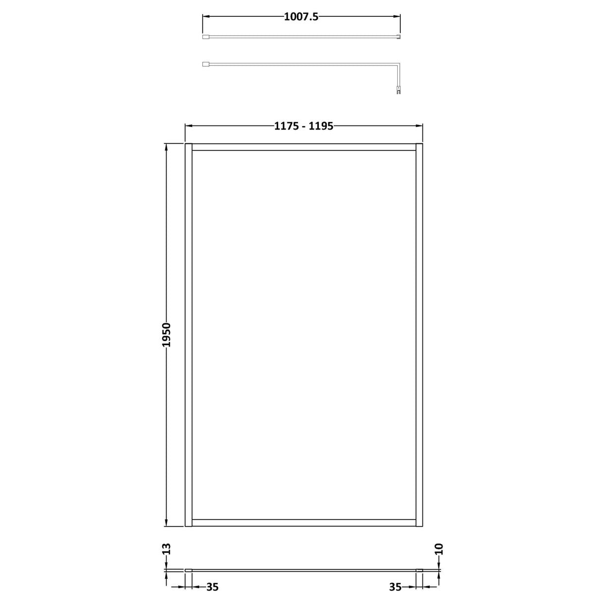 Hudson Reed 8mm Full Outer Frame Wetroom Screen Matt Black WRFBP1912 LD