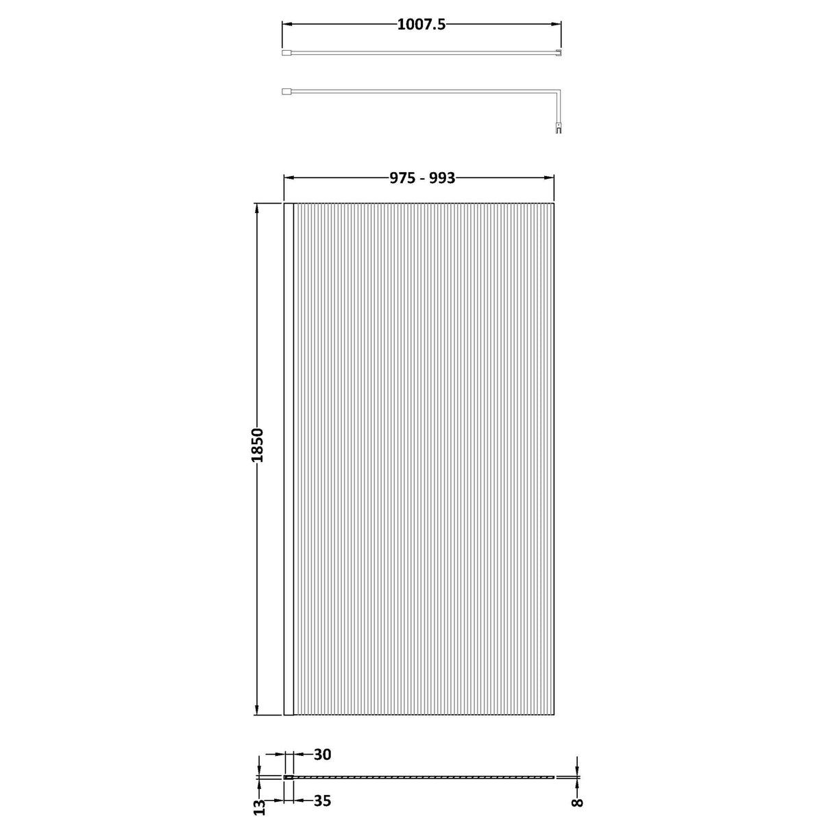 Nuie 8mm Fluted Wetroom Screen Brushed Brass WRFL18510BB LD