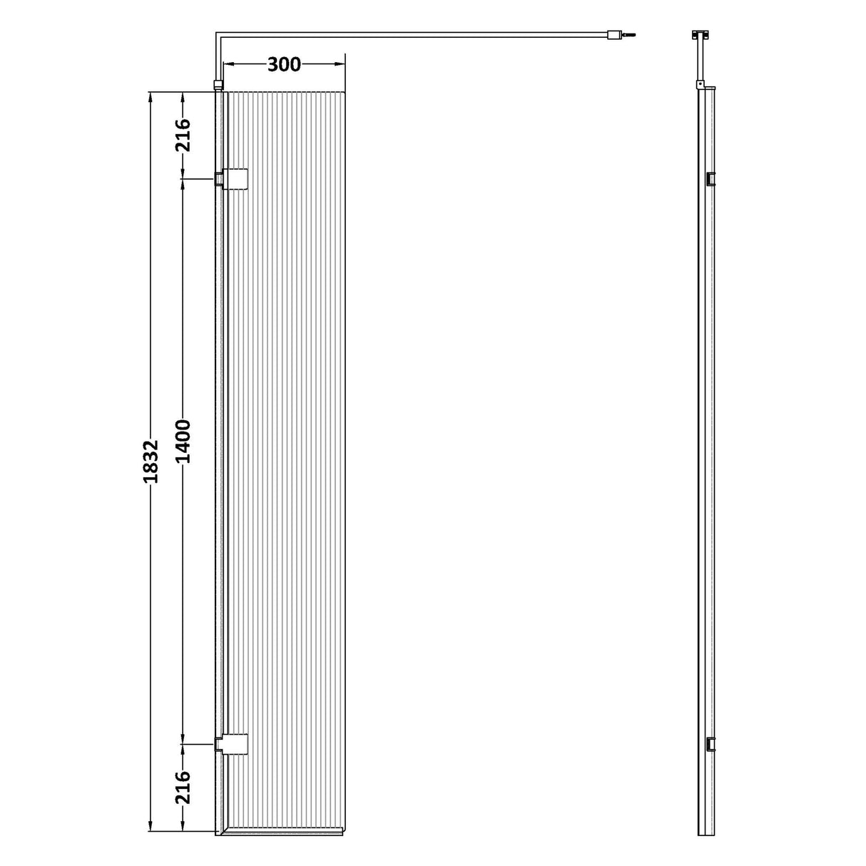 Nuie 8mm Fluted Wetroom Return Screen Chrome WRFL18530H LD