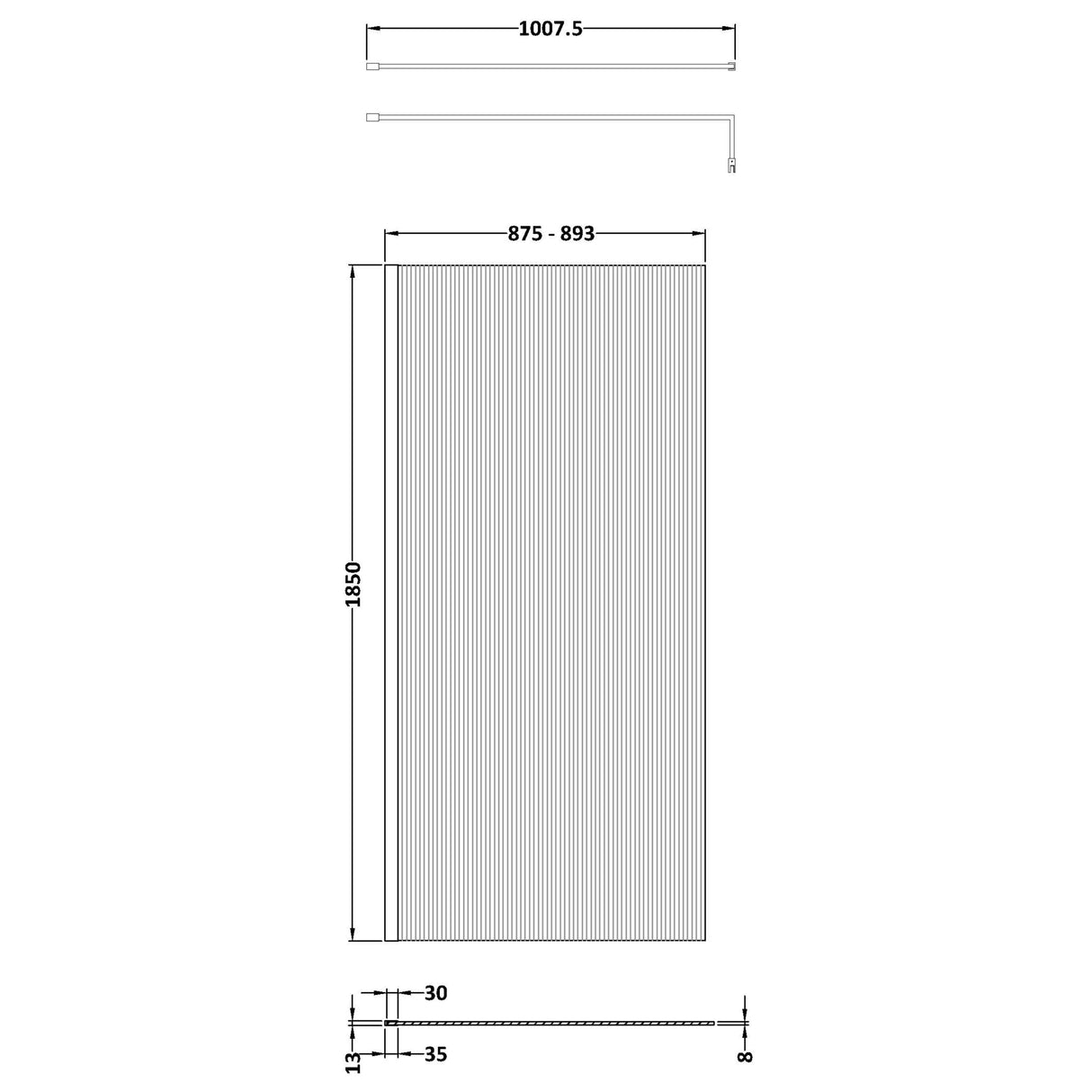 Nuie 8mm Fluted Wetroom Screen Brushed Brass WRFL18590BB LD