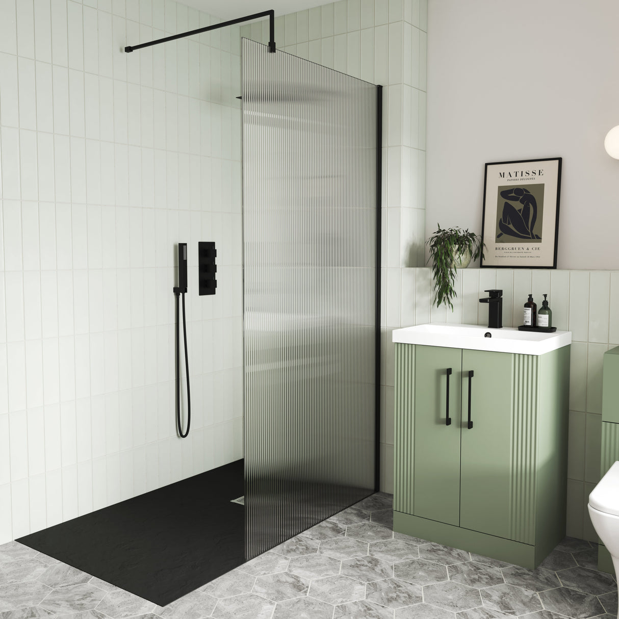 Nuie 8mm Fluted Wetroom Screen Matt Black WRFL18590BP LS