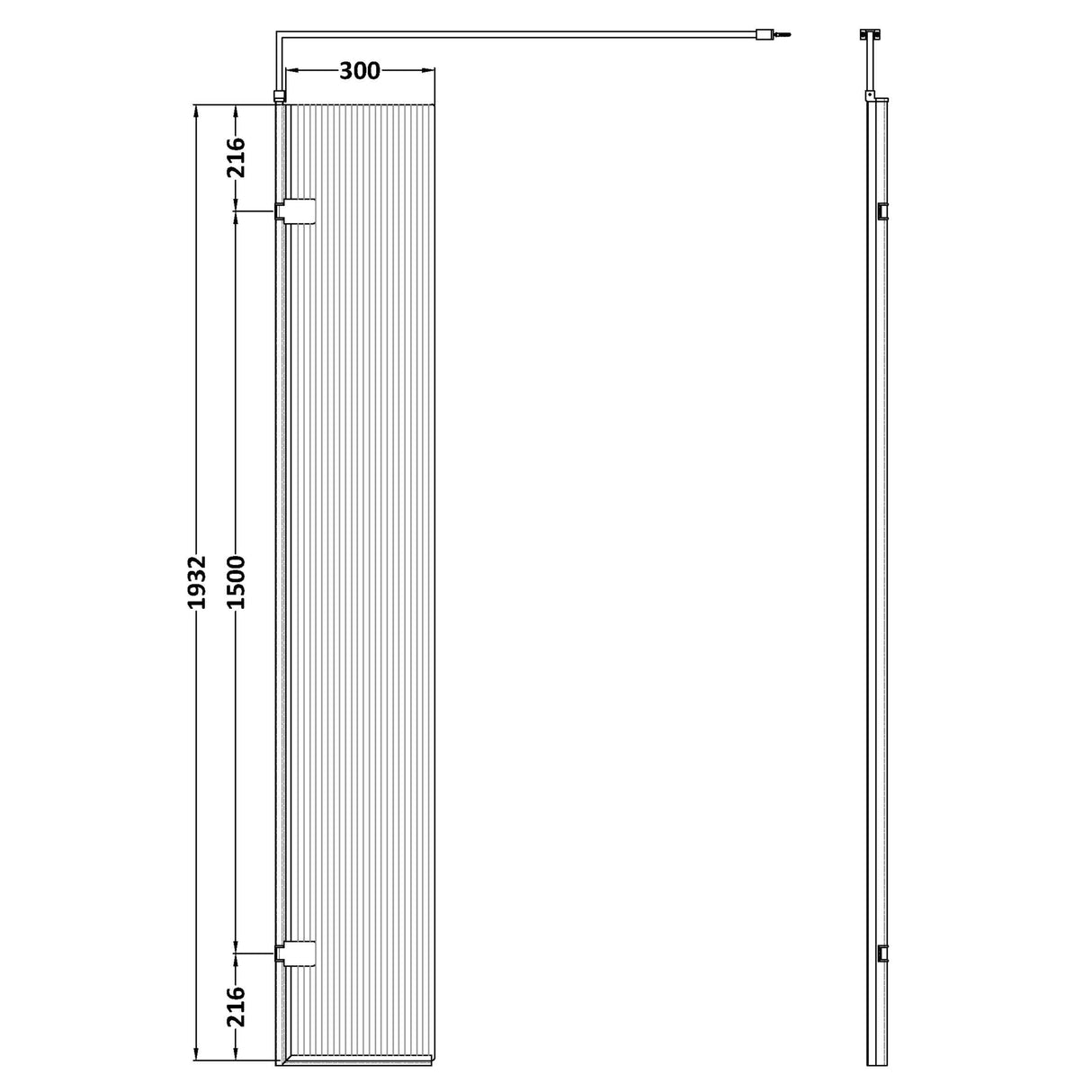 Hudson Reed 8mm Fluted Wetroom Return Screen Chrome WRFL19530H LD