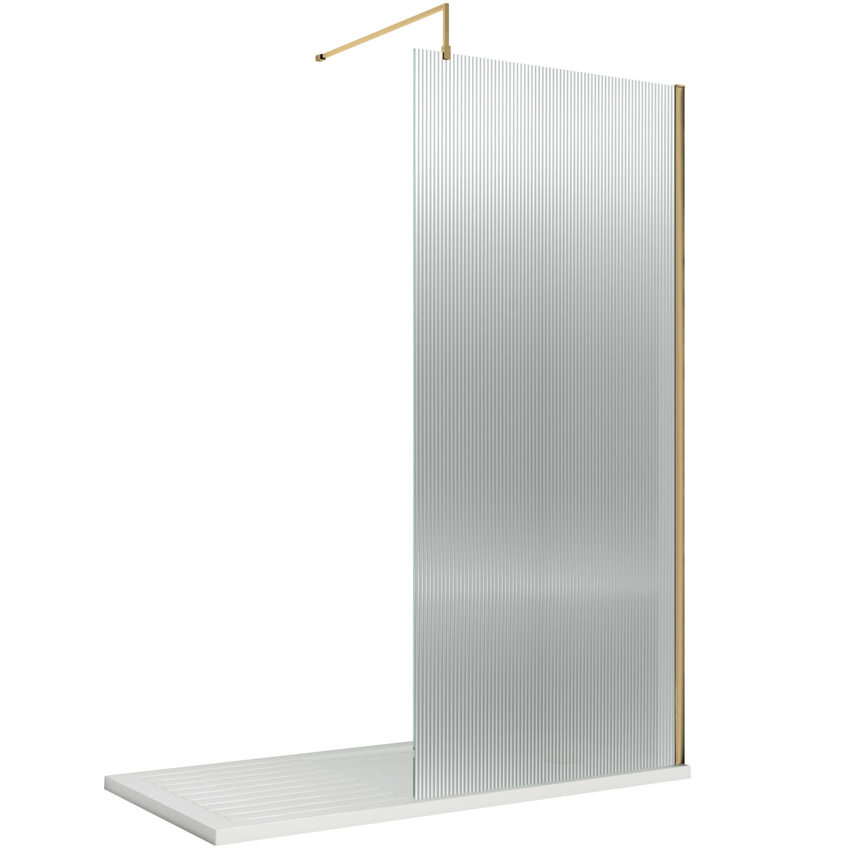 Hudson Reed 8mm Fluted Wetroom Screen - Wall Fixed - Brushed Brass WRFL19590BB