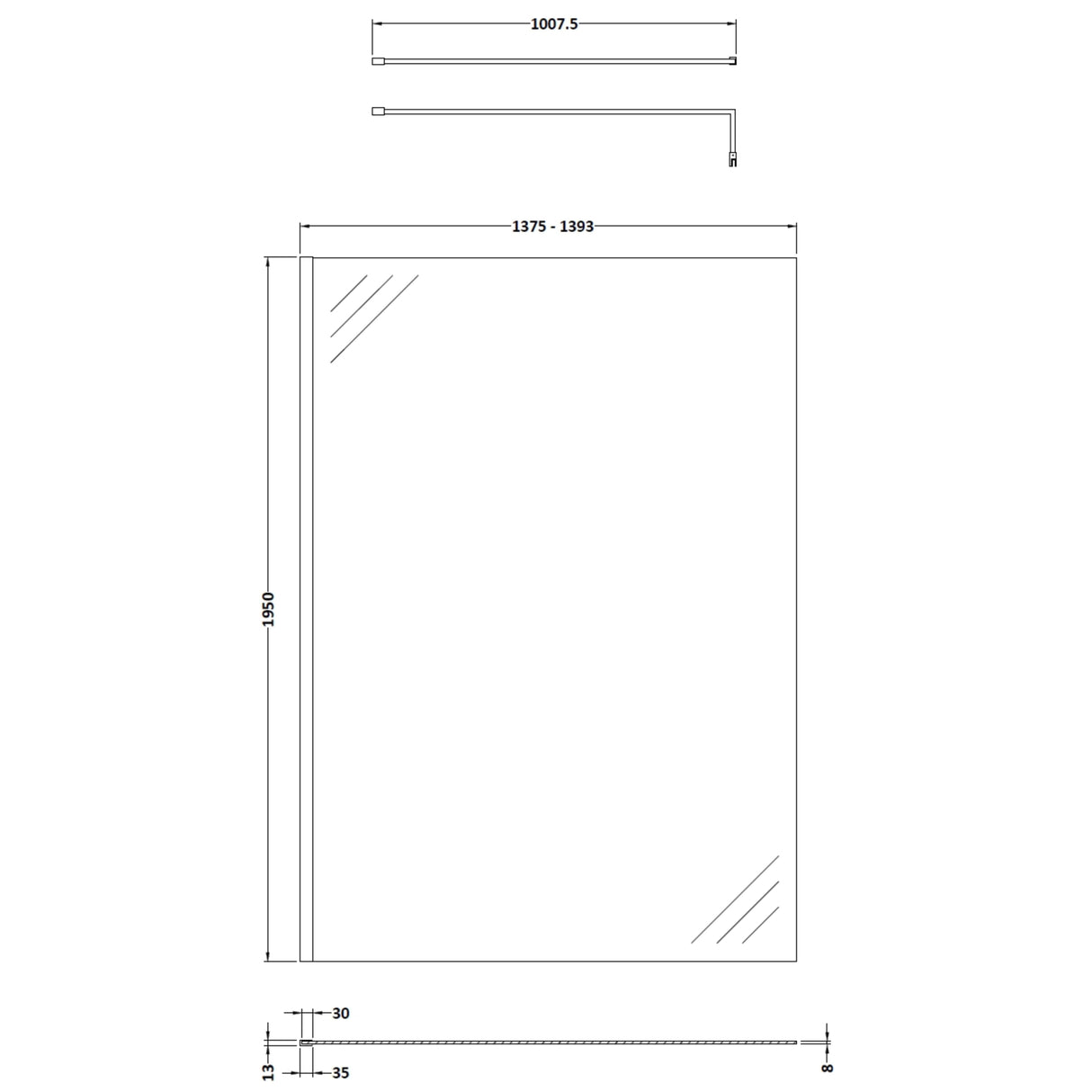 Hudson Reed 8mm Wetroom Screen Chrome WRSB1400 LD