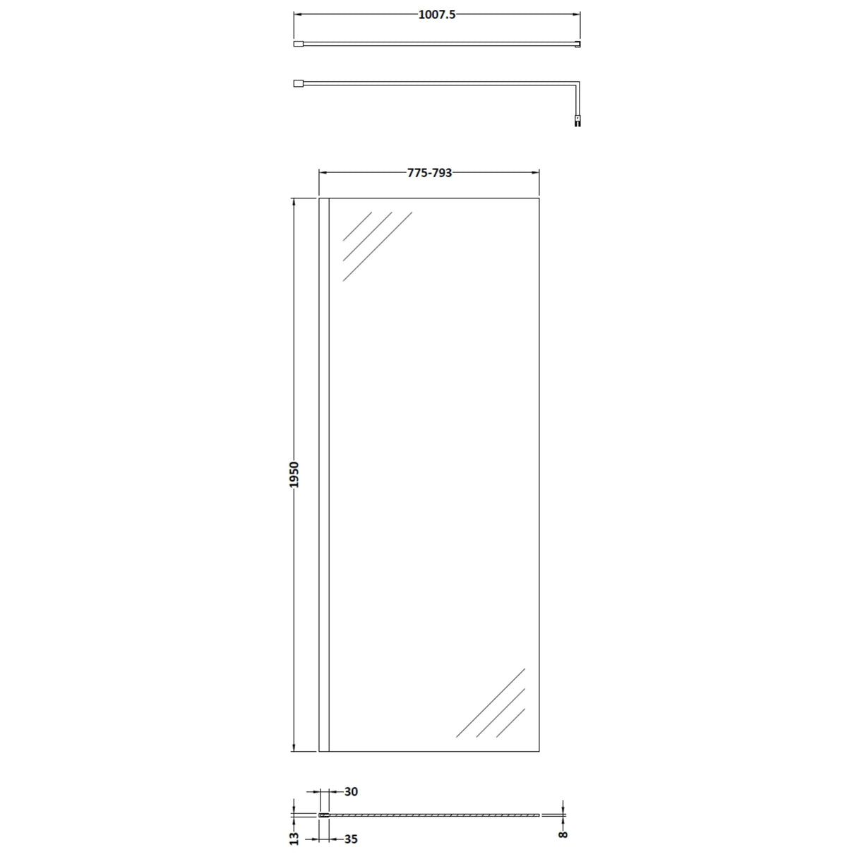 Hudson Reed 8mm Wetroom Screen Chrome WRSB800 LD